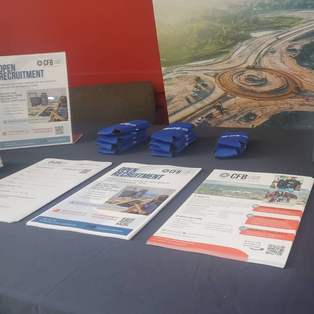 CFB Flyers and Promotional Items on a table at GIS Professionals Day
